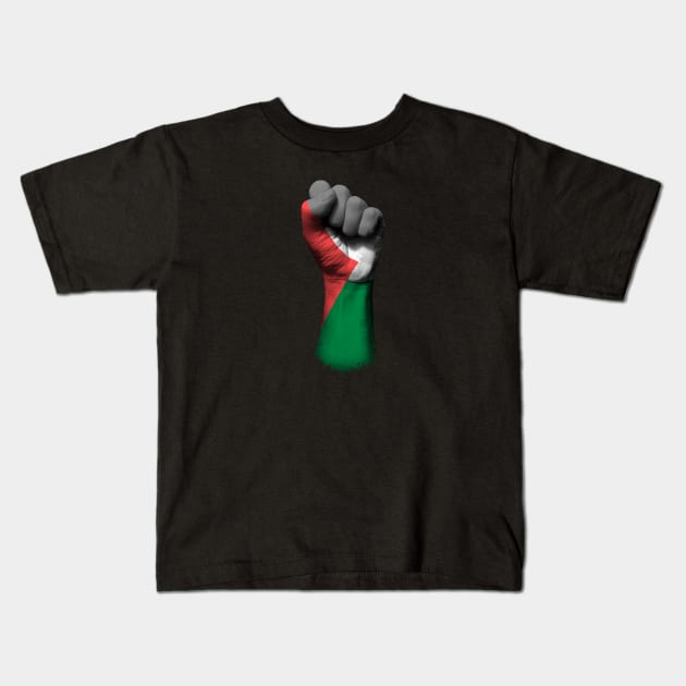 Flag of Palestine on a Raised Clenched Fist Kids T-Shirt by jeffbartels